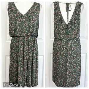 LOFT Green & Pink Floral Paisley Stretch Knit Sleeveless Dress Large